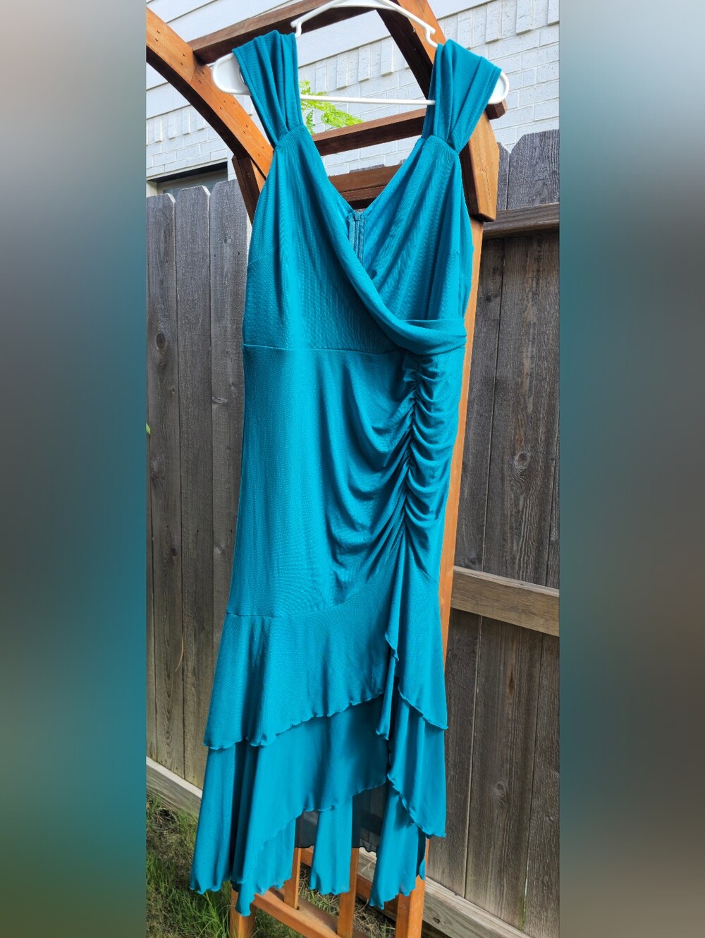 JJs House Teal Draped High-Low Dress